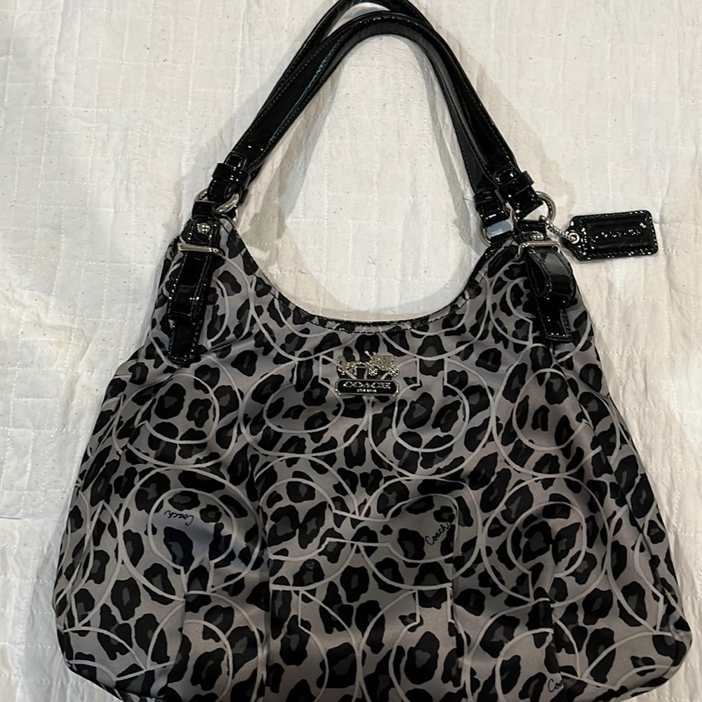 Coach Black Leopard Satin Purse